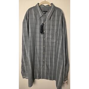 New Van Heusen Plaid Button-Up Shirt Mens 3XLT Gray Stripe Long Sleeve No Iron